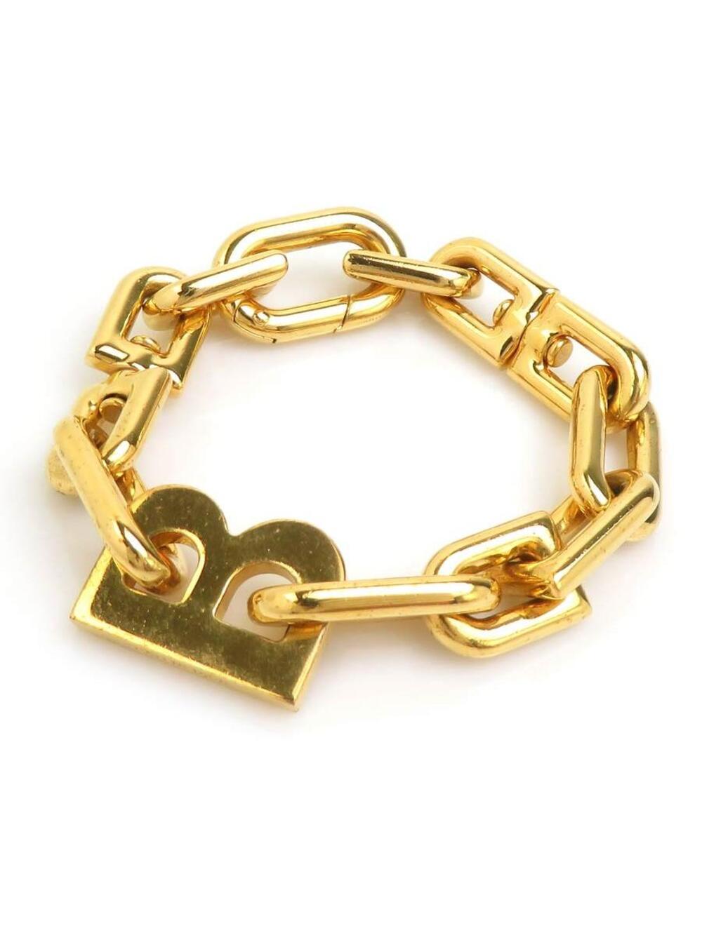 Auth Balenciaga B Chain Bracelet Gold #322524B39B
